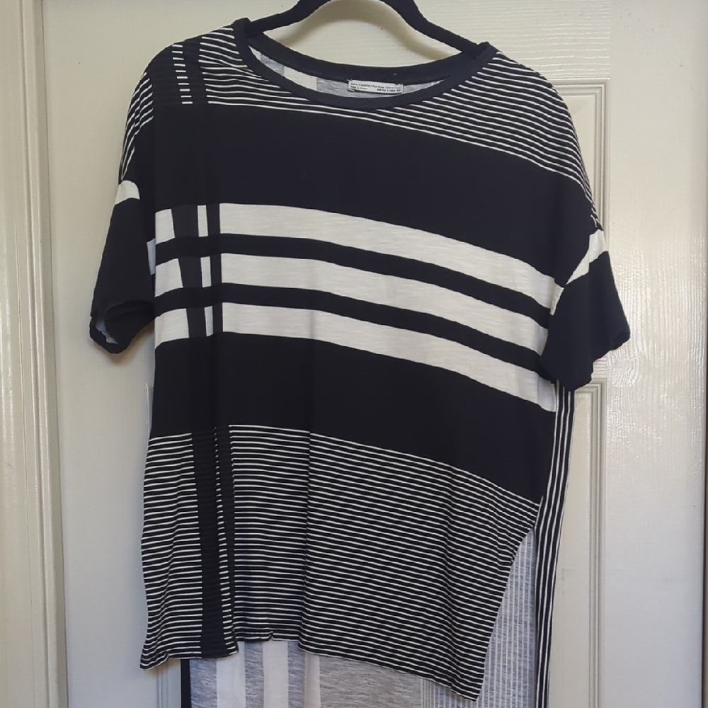 Black And White Striped Asymmetrical Zara Top